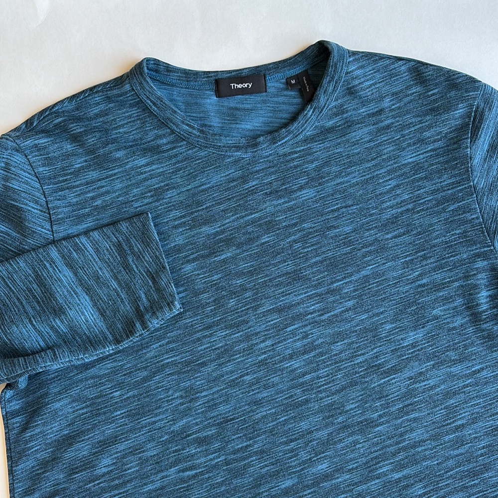 Theory Heather Blue Aqua Cotton Blend Knit Crewneck Sweater Men’s‎ Large
